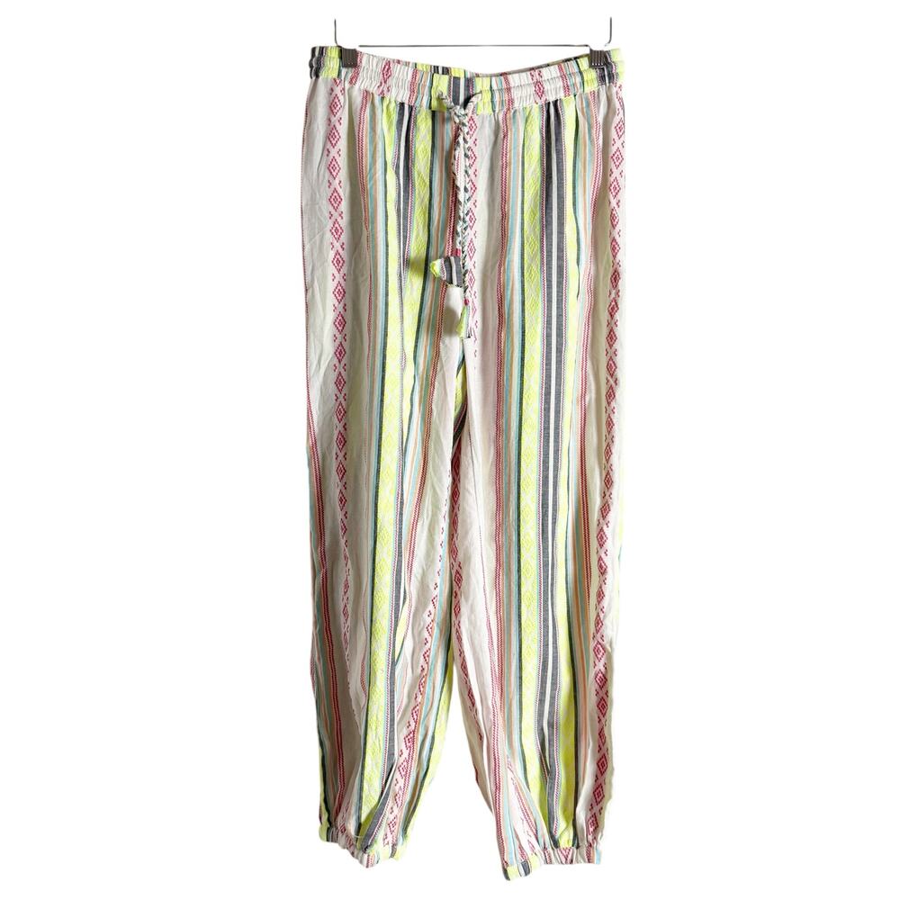 Anthropologie Jacquard Striped Relaxed Coastal Boho Jogger Lounge Beach Pants S
